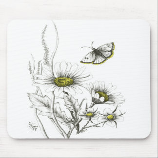 Tapis De Souris Marguerites et papillon Mousepad