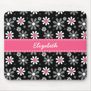 Tapis De Souris Marguerites Girly roses et noires mignonnes de mod