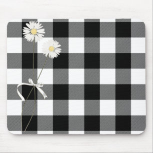 Tapis De Souris Marguerites sur le bison noir et blanc plaqué