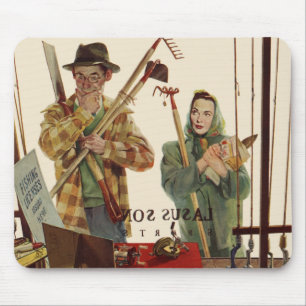 Tapis De Souris Mari vintage et femme avec outils de jardinage
