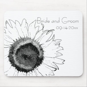 Tapis De Souris Mariage de tournesol noir et blanc