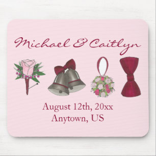 Tapis De Souris Mariage personnalisé Favor Bouquet Bowtie Bells