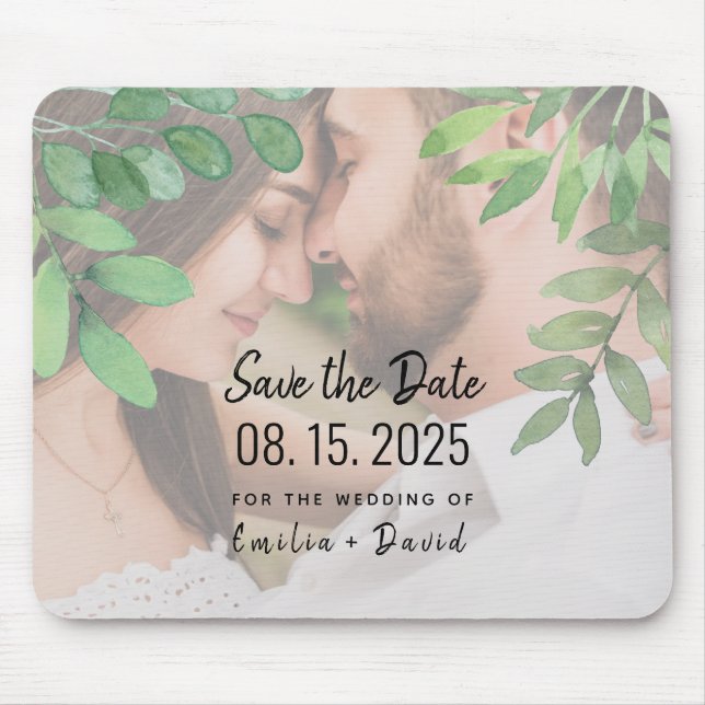 Tapis De Souris Mariage photo verdoyante Enregistrer la date Pad s (Devant)