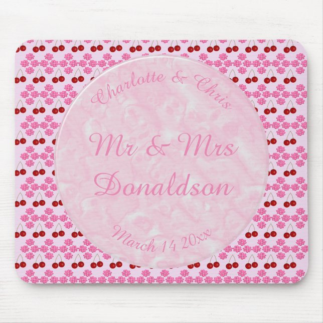 Tapis De Souris Mariage rose Printemps Cerisiers en fleurs et ceri (Devant)