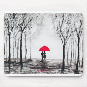 Tapis De Souris Mariage rustique amour couple rouge parapluie chic