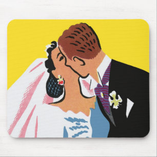 Tapis De Souris Mariage Vintage, Mariés s'embrassant