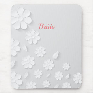 Tapis De Souris Mariée, blanche sur motif floral blanc.
