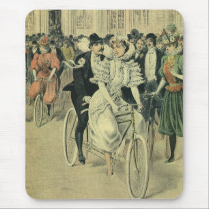 Tapis De Souris Mariée et marié de mariage victorien bicyclette de