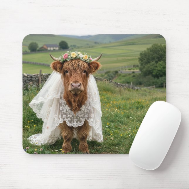 Tapis De Souris Mariée Vache des Highlands (Avec souris)
