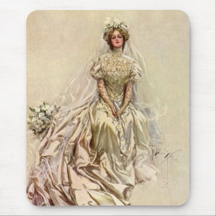 Tapis De Souris Mariée victorienne vintage, portrait de mariage an