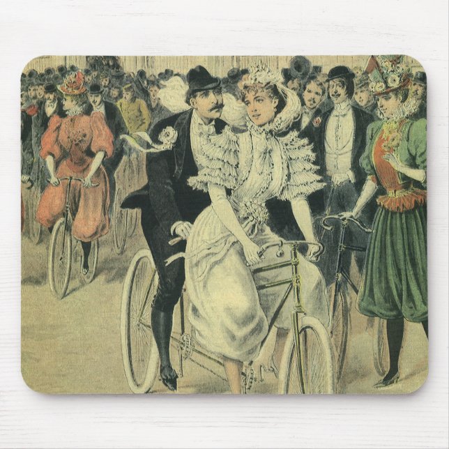 Tapis De Souris Mariés de mariage victorien sur un tandem (Devant)