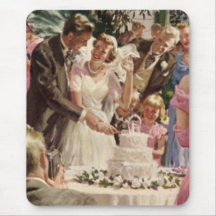 Tapis De Souris Mariés de mariage vintage coupant le gâteau