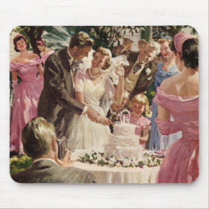 Tapis De Souris Mariés de mariage vintage coupent le gâteau