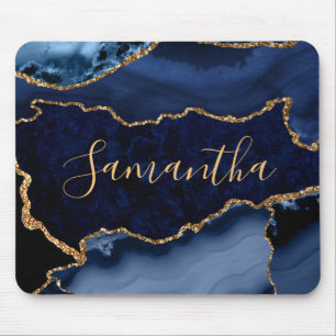 Tapis De Souris Marine Blue et Faux Gold Parties scintillant marbr