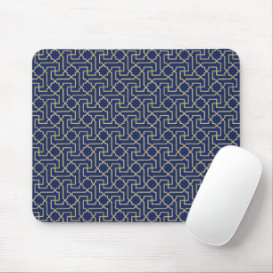 Tapis De Souris Marine Blue & Faux Gold Motif de mosaïque marocain