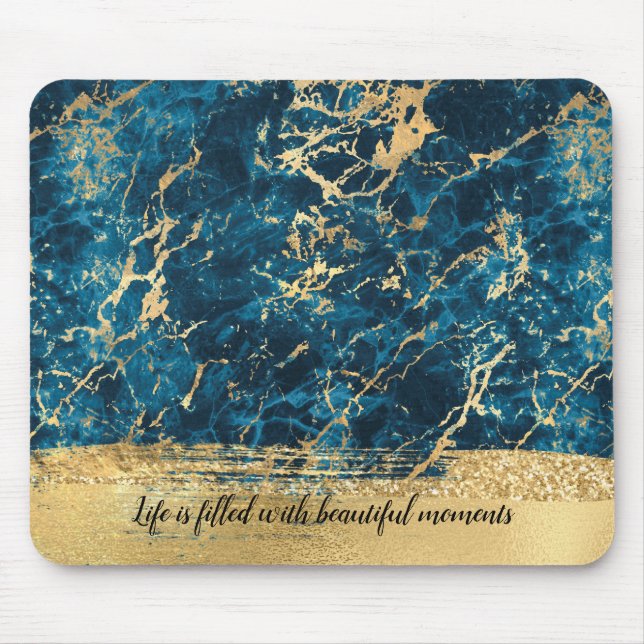 Tapis De Souris Marine Blue Gold Marble Glitz (Devant)