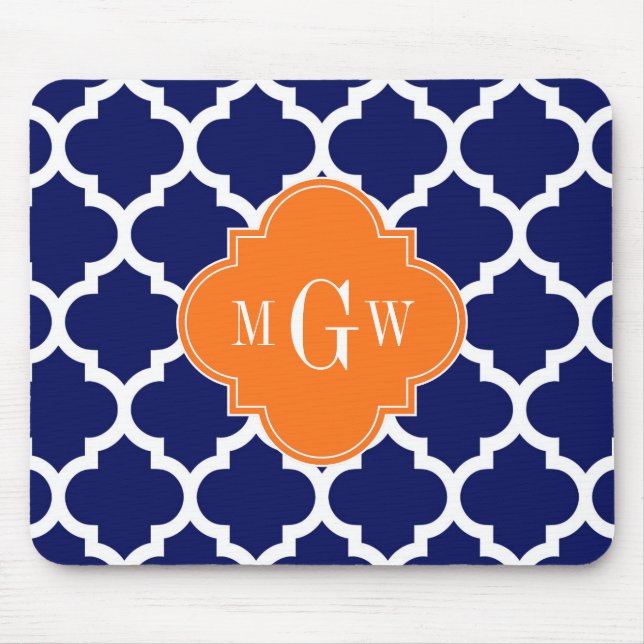 Tapis De Souris Marine Blue Wt Chevron Citrouille Quatrefoil 3 Mon (Devant)