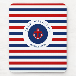 Tapis De Souris Marine marine marine Bleu Rouge Blanc rayures Ancr