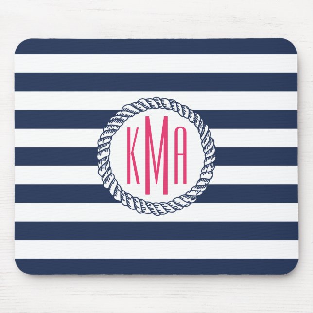 Tapis De Souris Marine nautique et bande blanche avec Monogramme r (Devant)