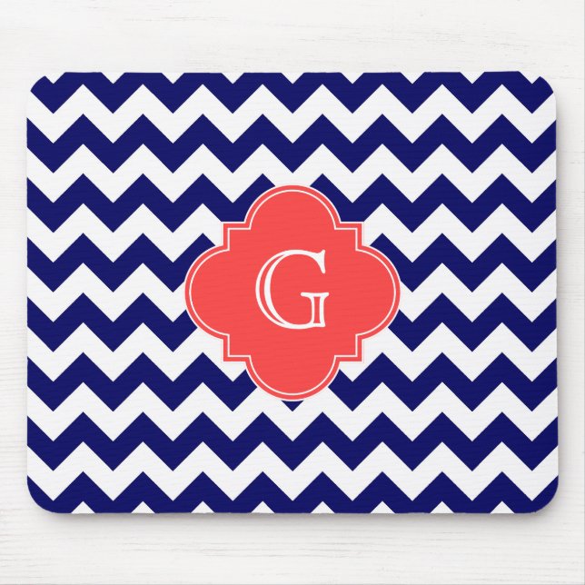 Tapis De Souris Marine What Chevron Zigzag Coral Quatrefoil Monogr (Devant)