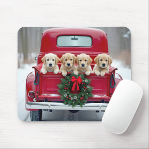Tapis De Souris Marionnettes Golden Retriever en Camion de Noël