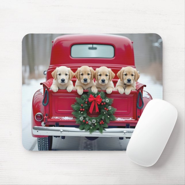 Tapis De Souris Marionnettes Golden Retriever en Camion de Noël (Avec souris)