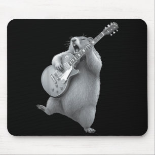 Tapis De Souris Marmotte Jouant de la Guitare Rock Bonne Fête de l