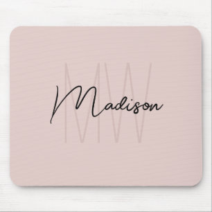 Tapis De Souris Marque Moderne Monogramme Nom Écriture Rose Pâle