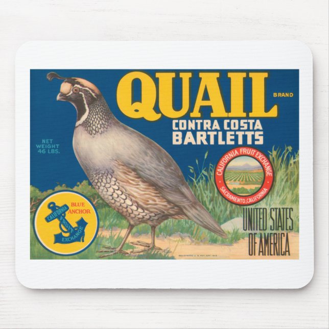 Tapis De Souris Marque Quail Contra Costa Bartletts (Devant)
