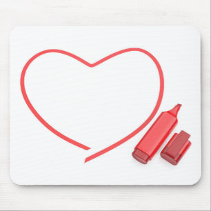 Tapis De Souris Marqueur rouge et cœur rouge