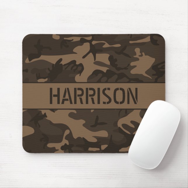 Tapis De Souris Marron Camouflage Monogrammé (Avec souris)