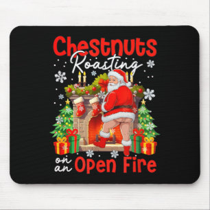 Tapis De Souris Marrons rôtis sur un feu ouvert drôle de Père Noël