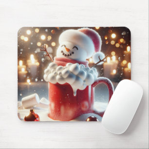 Tapis De Souris Marshmallow Snowman Dans Chocolat Chaud