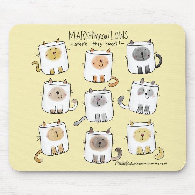 Tapis De Souris MARSHmeowLOWS Jeu de mots fantasques Chat Marshmal (Devant)