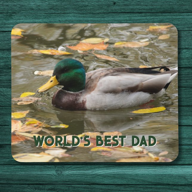 Tapis De Souris Masculine Mallard Duck Fête des pères texte person (For the duck loving dad, this mousepad with custom text is a great Father's Day gift. )