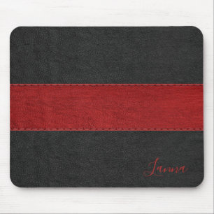 Tapis De Souris Masculine Rouge & Noir Cuir Monogramme Souris