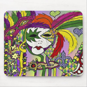 Tapis De Souris Masque à plumes de Mardi Gras psychédélique