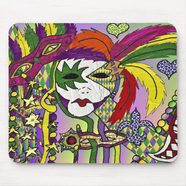 Tapis De Souris Masque à plumes de Mardi Gras psychédélique (Devant)