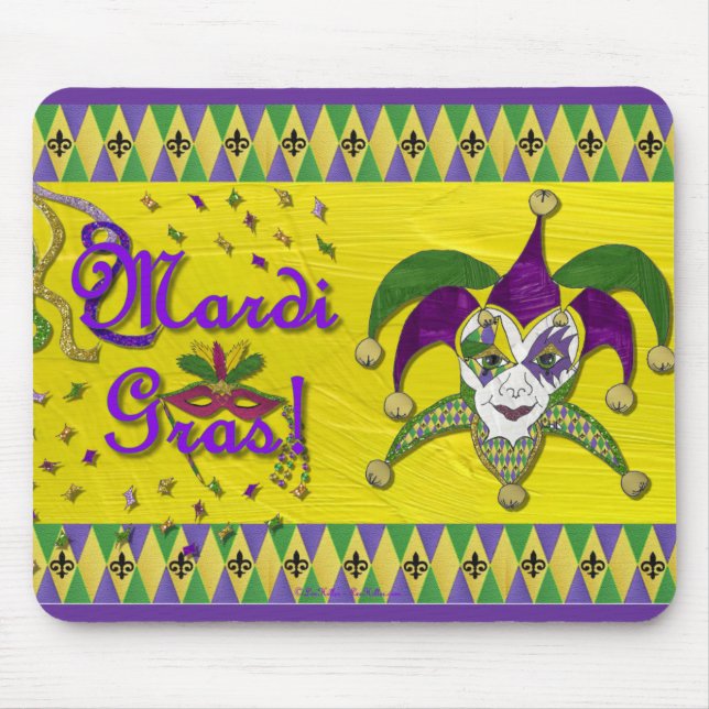 Tapis De Souris Masque de bouffon Mardi Gras Arlequin (Devant)