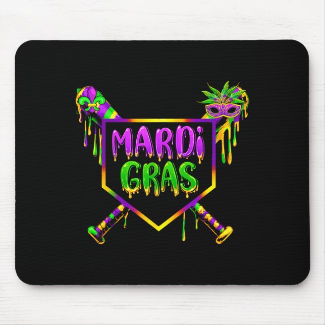 Tapis De Souris Masque de fête de Carnaval Mardi Gras de baseball  (Devant)