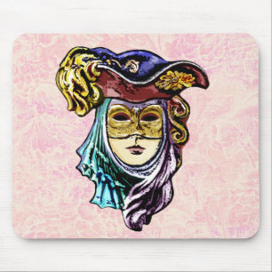 Tapis De Souris Masquerade Masque sur Dusty Pink Brocade Motif