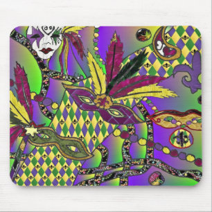 Tapis De Souris Masques à plumes de Mardi Gras psychédéliques