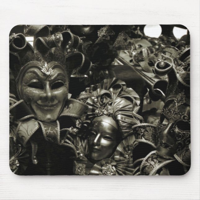 Tapis De Souris Masques de bal masqué gothique noir et blanc (Devant)