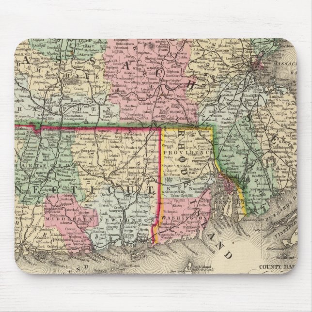 Tapis De Souris Mass, Conn, RI Map by Mitchell (Devant)