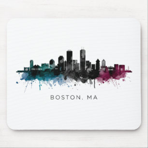 Tapis De Souris Massachusetts Art Boston MA Skyline Aquarelle