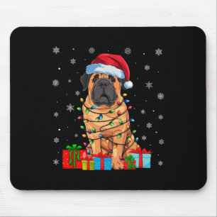 Tapis De Souris Mastiff Chien moche Noël illumine Santa Hat Mastif