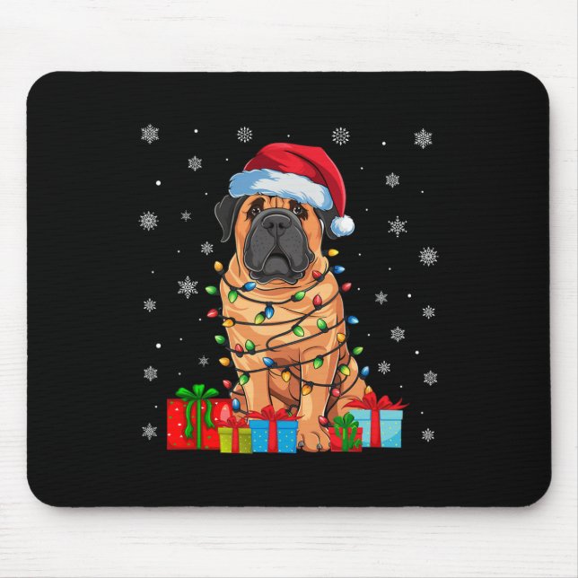 Tapis De Souris Mastiff Chien moche Noël illumine Santa Hat Mastif (Devant)