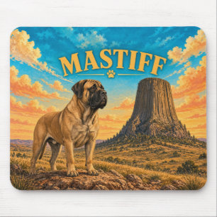 Tapis De Souris Mastiff, Devils Tower Aquarelle Vintage