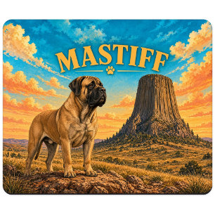 Tapis De Souris Mastiff, Devils Tower Aquarelle Vintage