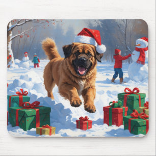 Tapis De Souris Mastiff Tibétain Courant dans la Neige avec un Cha
